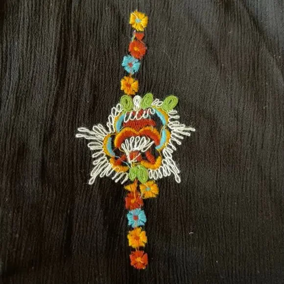 Free People Oxford embroidered swing dress black colorful floral embroidery EUC - Picture 7 of 10